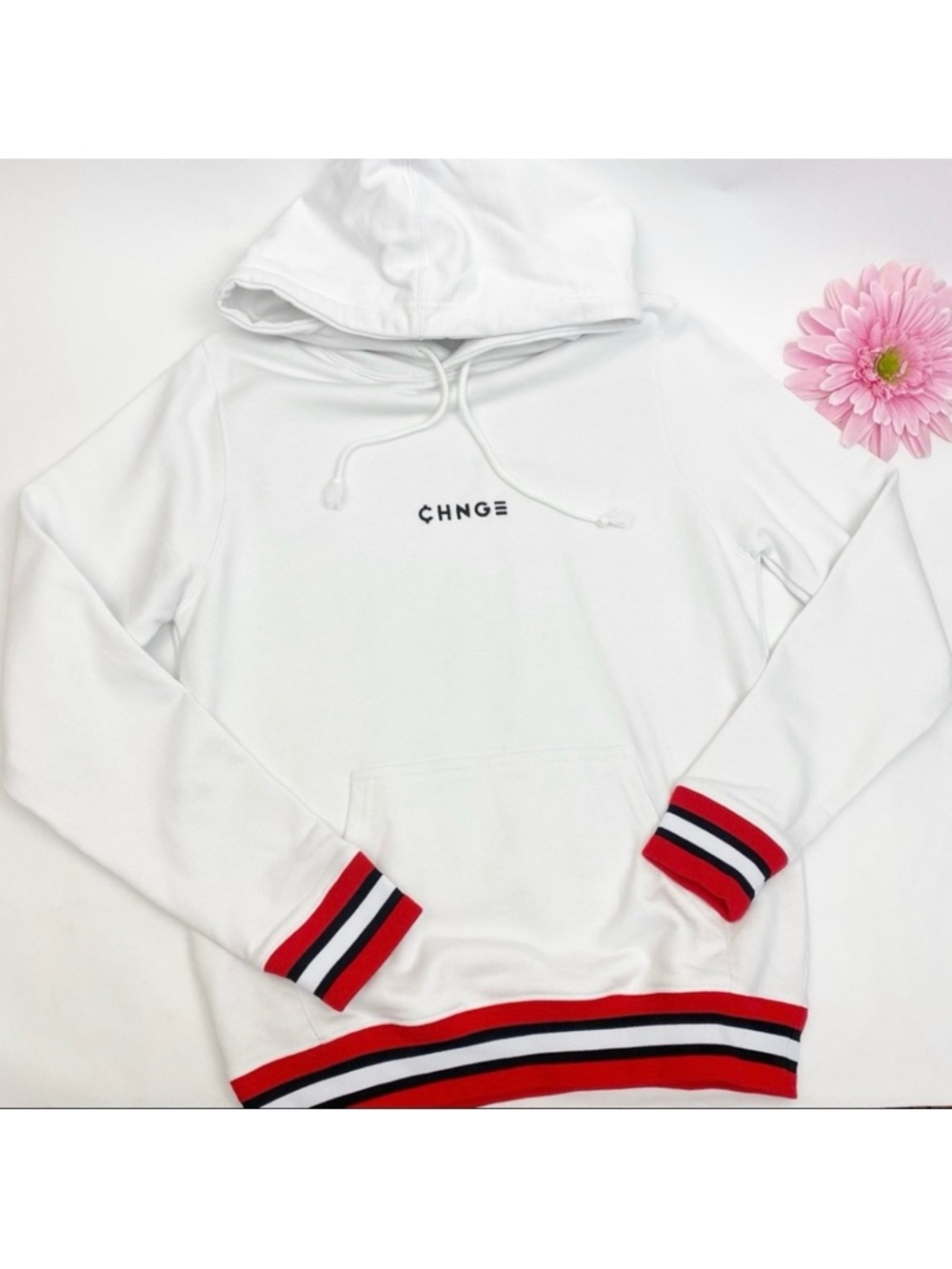 CHNGE Oversized Pullover Logo Organic Cotton Hoodie: White
